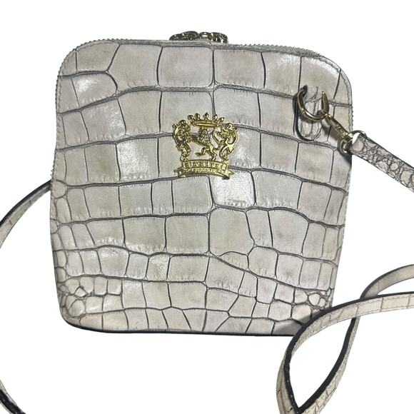 Pratesi Volterra Cream Croc Embossed Italian Leather Crossbody Bag - Picture 2 of 10
